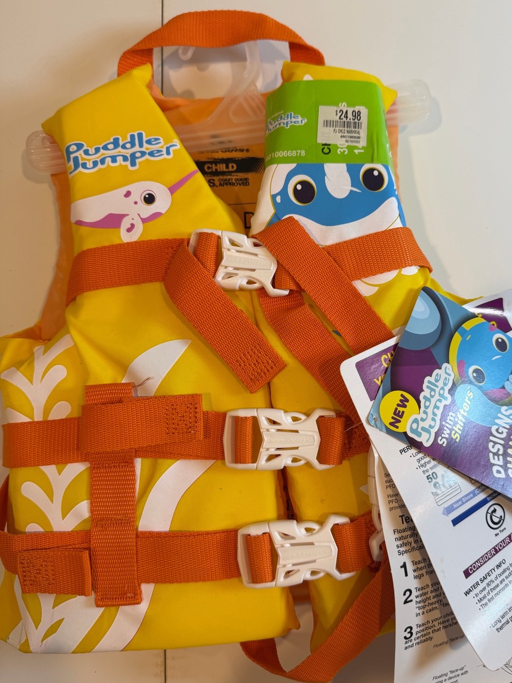 Coast Guard Approved Kids Life Jacket - Yellow with Orange Straps-Narwhal